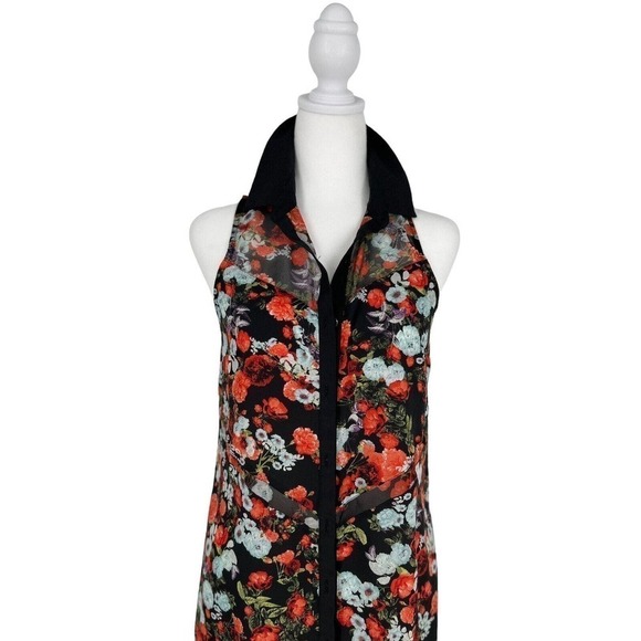 BCBG Shear Floral Sleeveless V-Neck Button Up Blouse Or Micro Mini Size XS - Picture 10 of 16